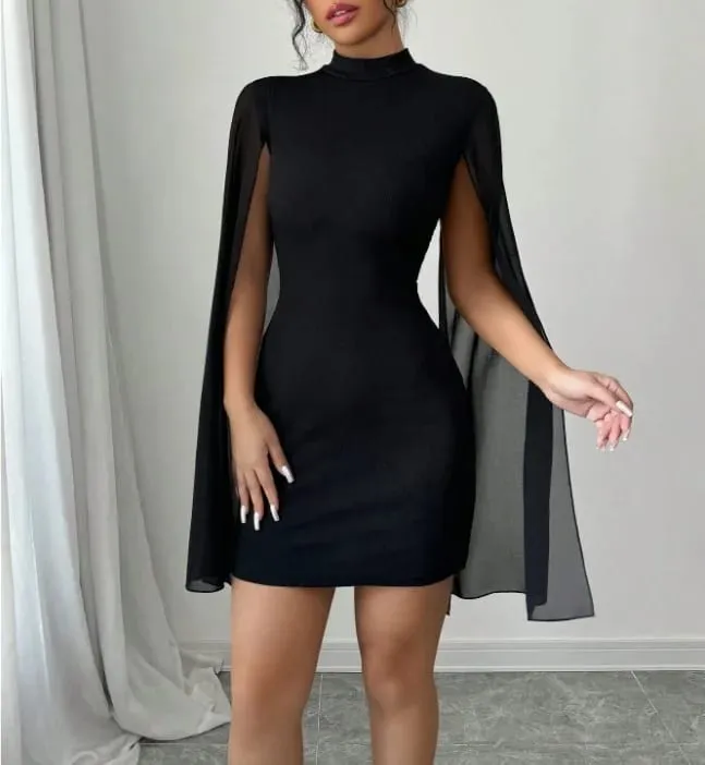 2025 Cross border European and American Women's Round Neck Pit Bar Pearl Chiffon Cloak Wrapped Hip Dress for Women — image 4