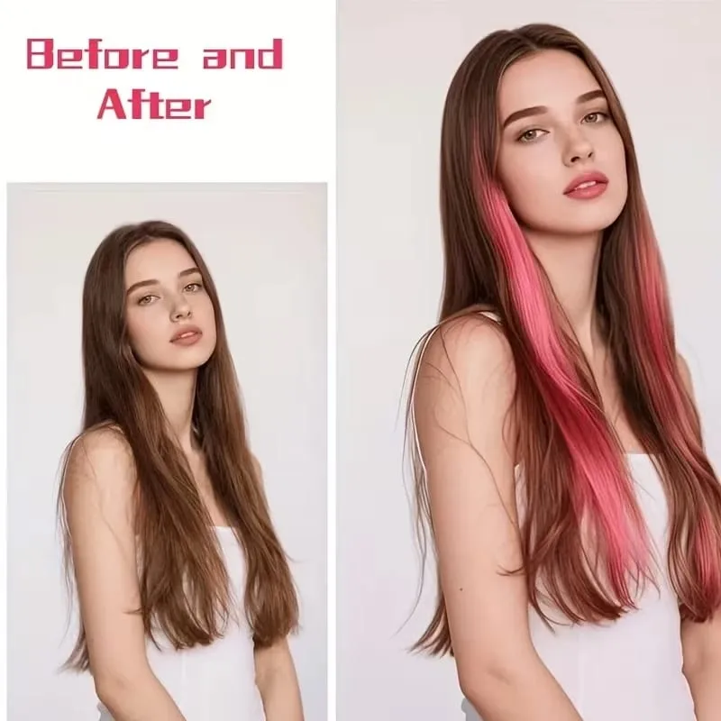 22Inch Synthetic 6pcs Long Straight Hair Extension Colored Rainbow High-Temperature Fiber Hairpiece for Women Daily Party Use — image 5