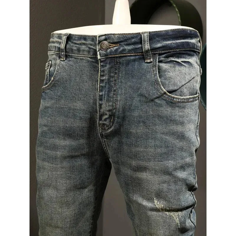 Classic minimalist retro blue jeans men's stretch slim fit 2025 autumn street fashion nostalgic small leg pants — image 7