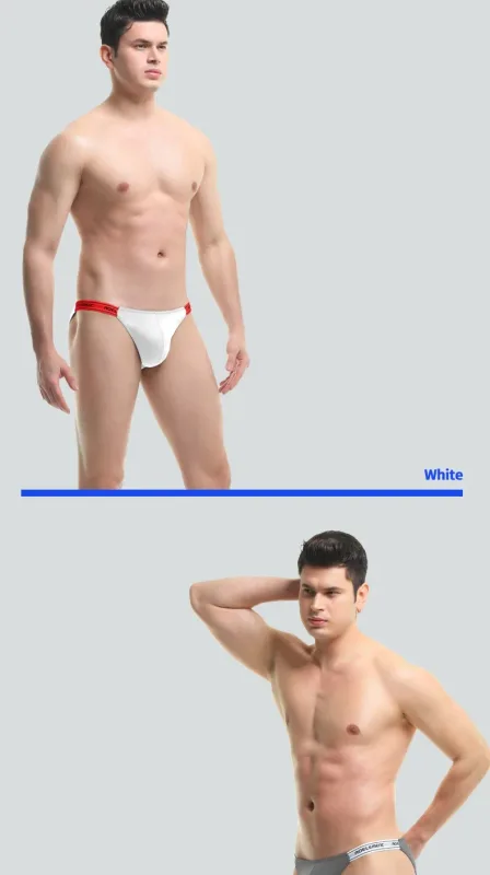 Panties Men's Solid Color Elastic Skinny Sexy Low Waist Ice Silk High Fork Thong Fitness Sports Comfortable Triangle Shorts — image 19