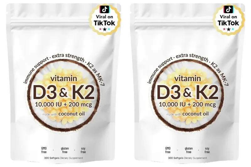 Vitamin D3 & K2 Softgels with 10 000 IU Vitamin D3 & 200 mcg K2 for Immune System & Bone Strength Support Adults 300 Softgels