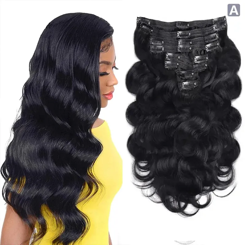Body Wave Seamless Clip In Real Human Hair Extensions 8PC/Set Natural Brazilian Remy Hair Clip In Extension Full Head Remy Hair Clip Ins For Women Double Weft Afro Kinky Culy Hair Clips