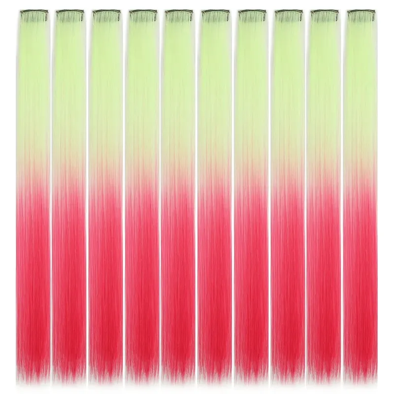 10pcs Colored Party Highlights Clip in Hair Extensions for Girls 18 inches Omber 2 colors Straight Hair Synthetic Hairpieces — image 15