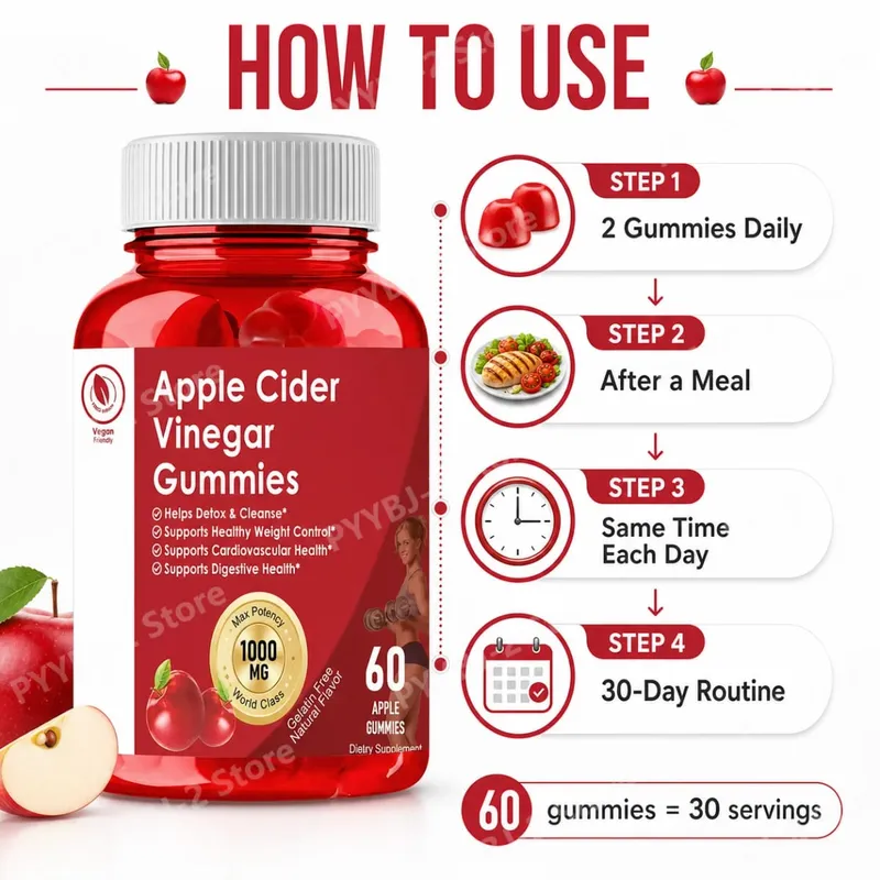 Apple Cider Vinegar Gummies Support Metabolism Digestive Health with Vitamin B12 & Folate – 60 Gummies