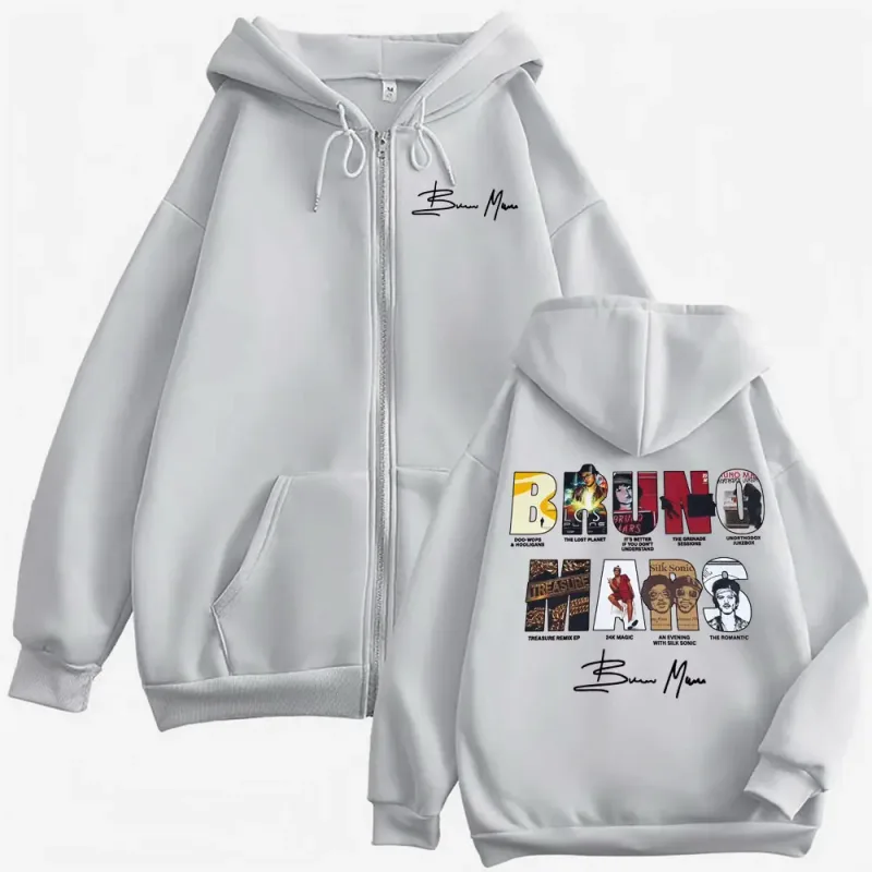 Bruno Mars The Romantic 2026 Album Cover Zip Up Hoodies Men Women Fashion Vintage Jacket Sweatshirt Fleece Cozy Zipper Pullovers