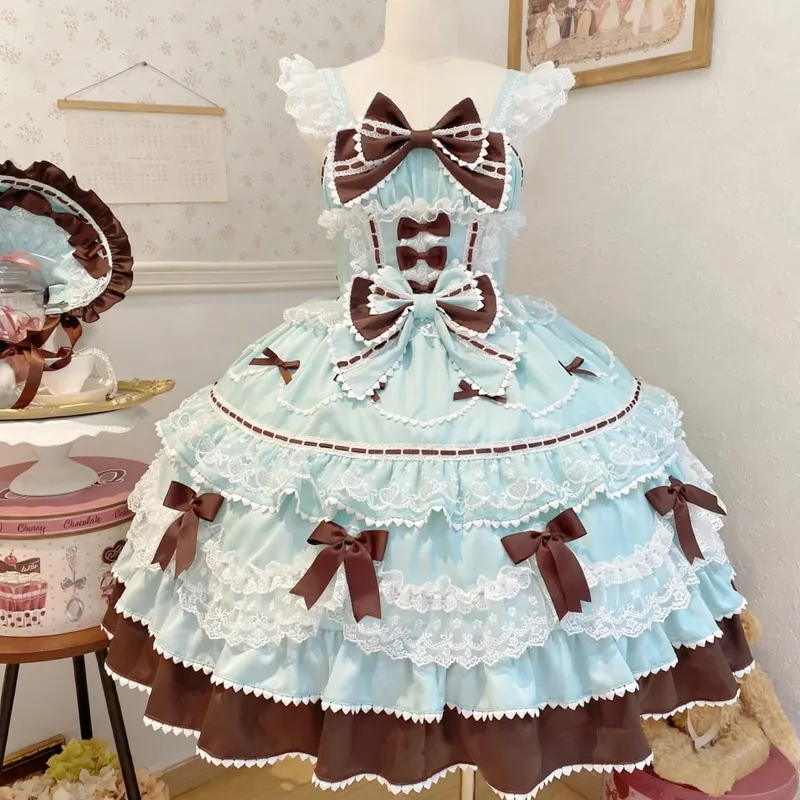 Lolita Kawaii Y2k Long Sleeve Strap Dress Japanese Knee-Length Women Elegant Lace Bow Patchwork Ball Gown Sweet All Season — image 14