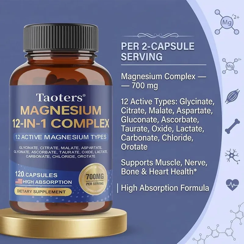 Magnesium 12-IN-1 Complex - Supports Heart and Bone Health Aids Relaxation Improves Muscle Strength and Boosts Immunity