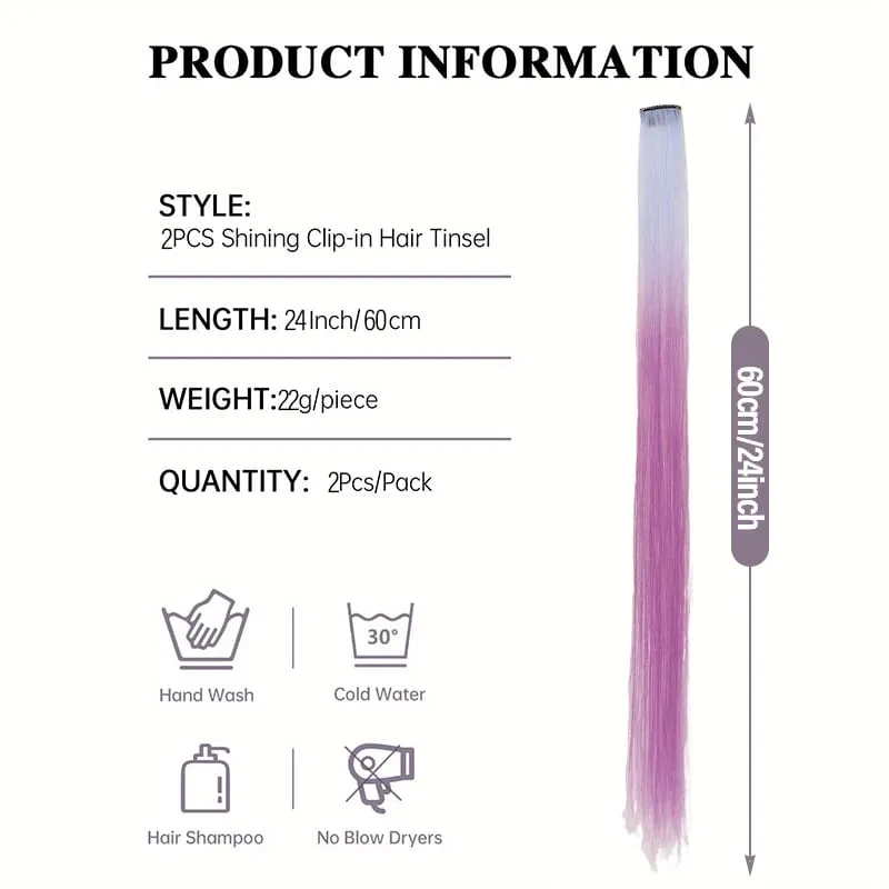 2Pcs Pack Two-Tone Ombre Highlight Clip in Wig Straight Hair Piece Synthetic Fiber Comb for Daily Party Look