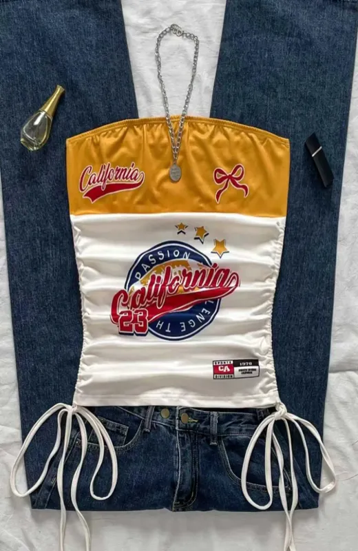 Women's Casual Retro Drawstring Front Cut Vest Suitable for Y2K and Guitar Prints in Spring and Summer — image 4