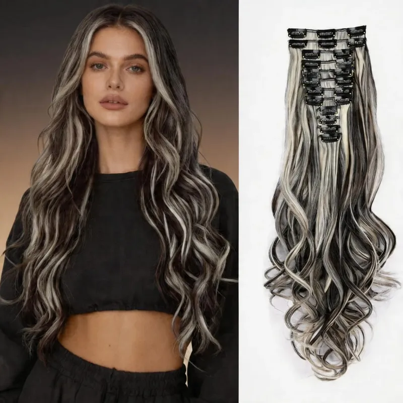 Synthetic Clip-in Hair Extensions Long Wavy 6PCS 16 Clips Natural Full Head Hairpiece for Women Volume Enhancer Daily Party Use