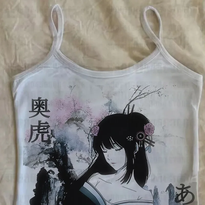 Y2k clothing retro 2000s cute pattern print Grunge white women's vest summer women's slim fit sexy vest vest — image 3