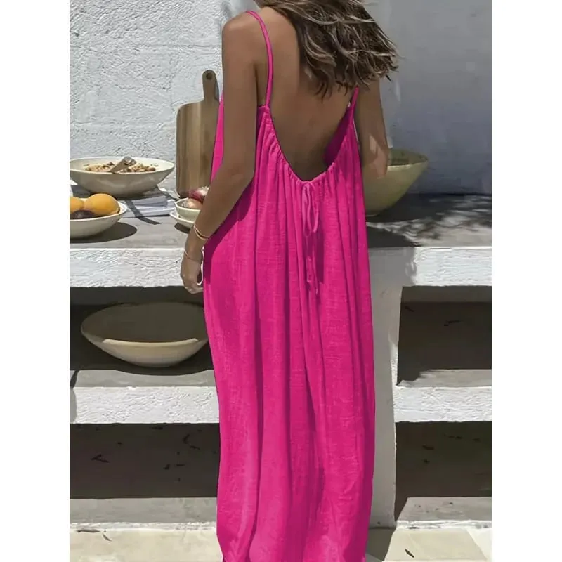 New Arrival Women's Strapless Backless Long Loose Home Dress Comfortable Sleepwear Casual Maxi Dress — image 21