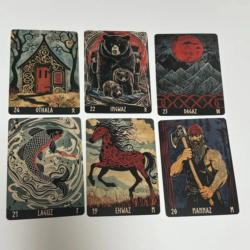 Norwegian Woodcut Runes Deck 24pcs English Version The Elder Futhark Runes Oracle deck