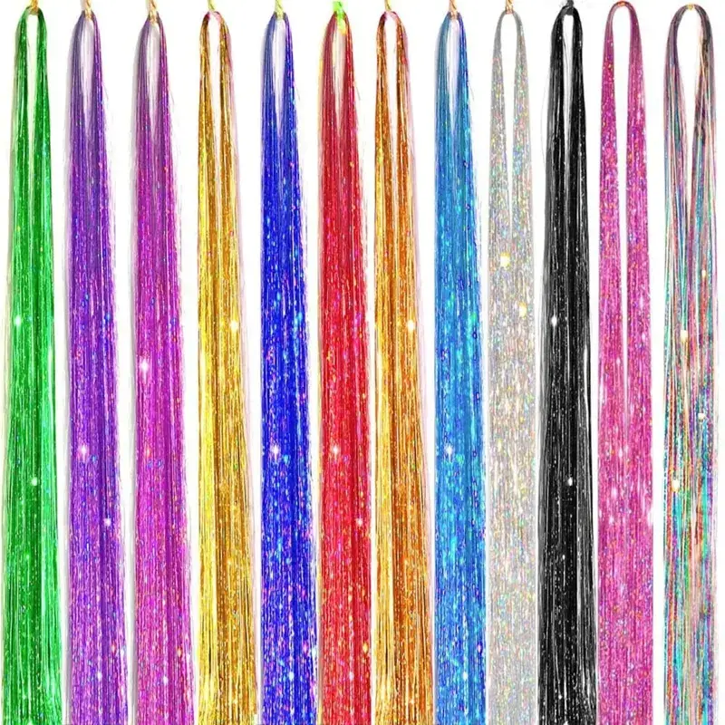 Sparkle Shiny synthetic Hair Tinsel Hair Extensions Dazzles Women Hippie for Braiding Headdress Hair Braiding Tools Long 120cm — image 2