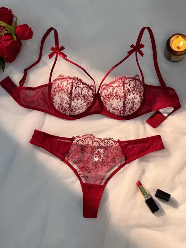 2-piece Women's Lingerie Sets Women's Green Comfortable Lightweight Bow Semi Transparent Lingerie Set — image 5