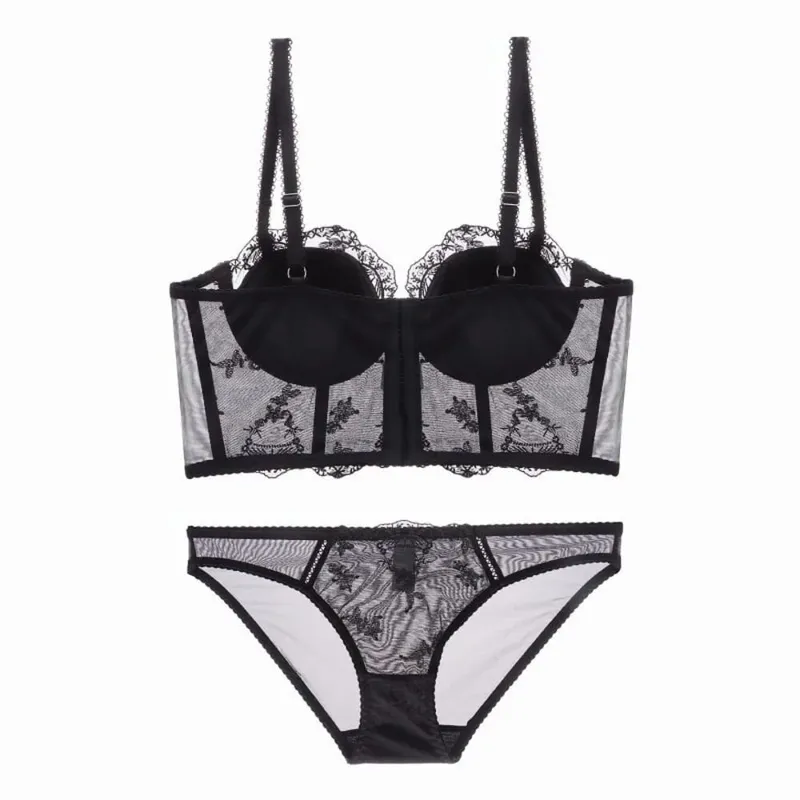 French Fishbone Corset Top Women Lace Lingerie Set Outer Wear Bra Thin Push‑Up Less Bust Side Support Underwear 32‑38 — image 6