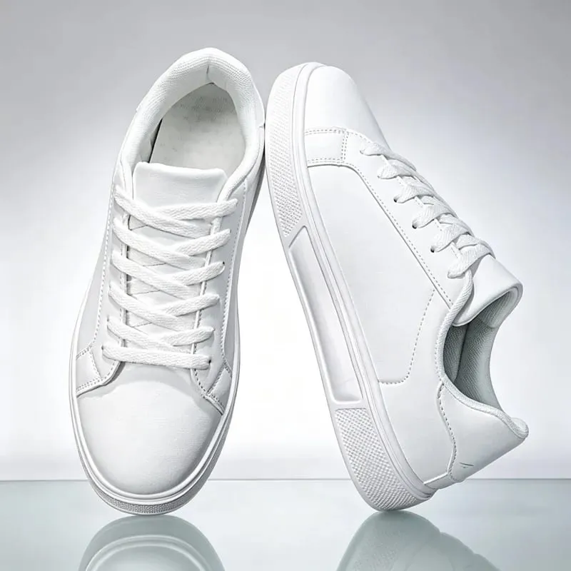 Men's White Natural Leather Sneakers with Flat Bottom Casual Shoes Light Walking Sneakers Simple Daily Student Shoes Women 36-45 — image 2