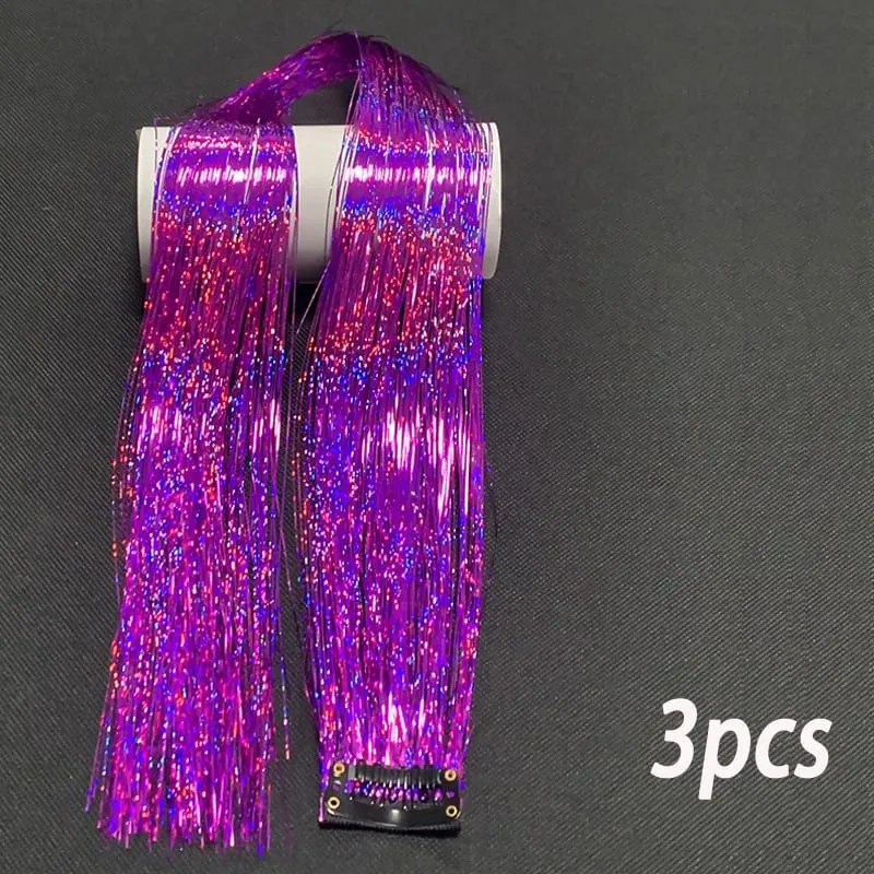24Inch Synthetic 3pcs/set Long Straight Clip in Hair Extensions Highlights Colored Party Multi-Colors Hairpieces for Women Daily