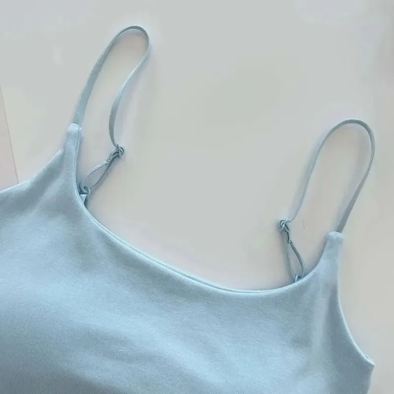 Simple Sleeveless Suspender Vest Slim Underwear Fitted Tops With Padded Cups Camisole Sports Activities