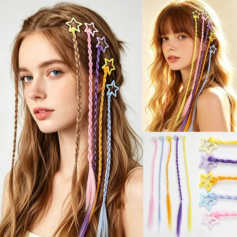 Synthesize 5PCS Colored Braided Hair Clips Ponytail Hair Accessories Suitable for Women and Girls' Daily Wear and Holiday Use — image 3