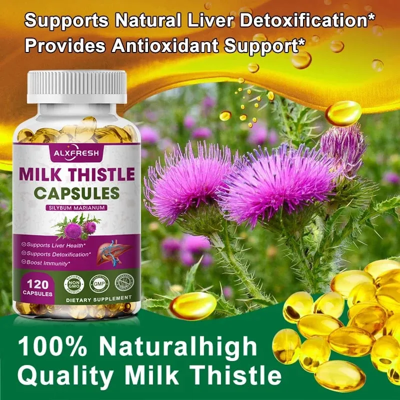 Extrait de chardon-Marie biologique, capsule de 1000 mg et pissenlit, pour une détox antioxydante, soutient la fonction de santé du foie, supplément à base de plantes — image 5