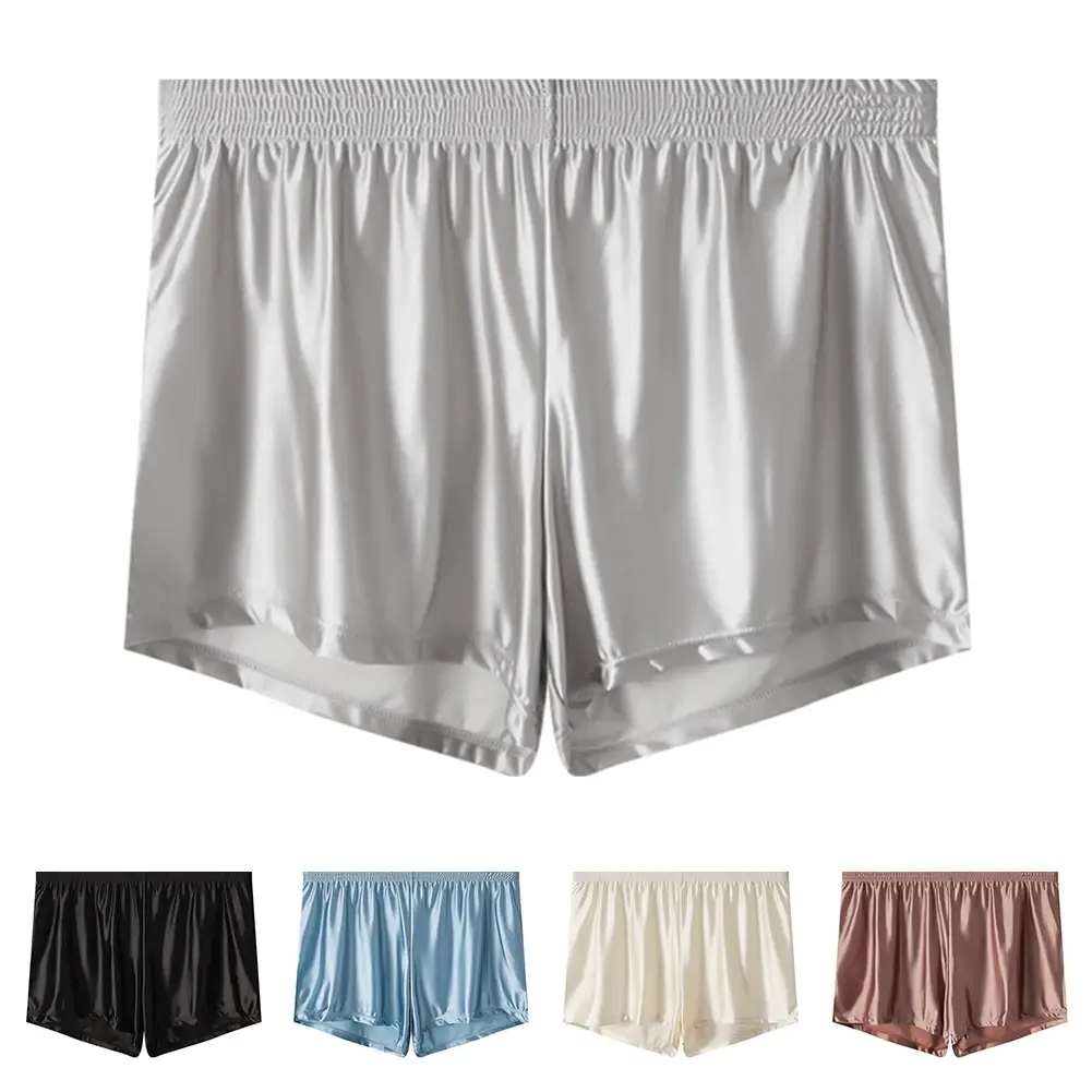 1pc hommes glace soie lisse solide Boxer Shorts culottes L-3XL grande taille vêtements de nuit amples sous-vêtements troncs sans couture confortable vêtements de nuit