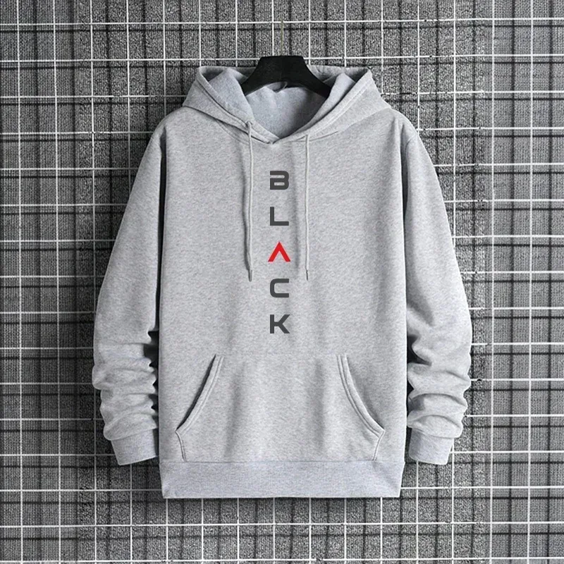 Black Letter Print Hoodies for Man Autumn Winter Hot Sale High Quality Hooded Sweatshirt Home Outdoor Casual Sport Warm Pullover — image 5