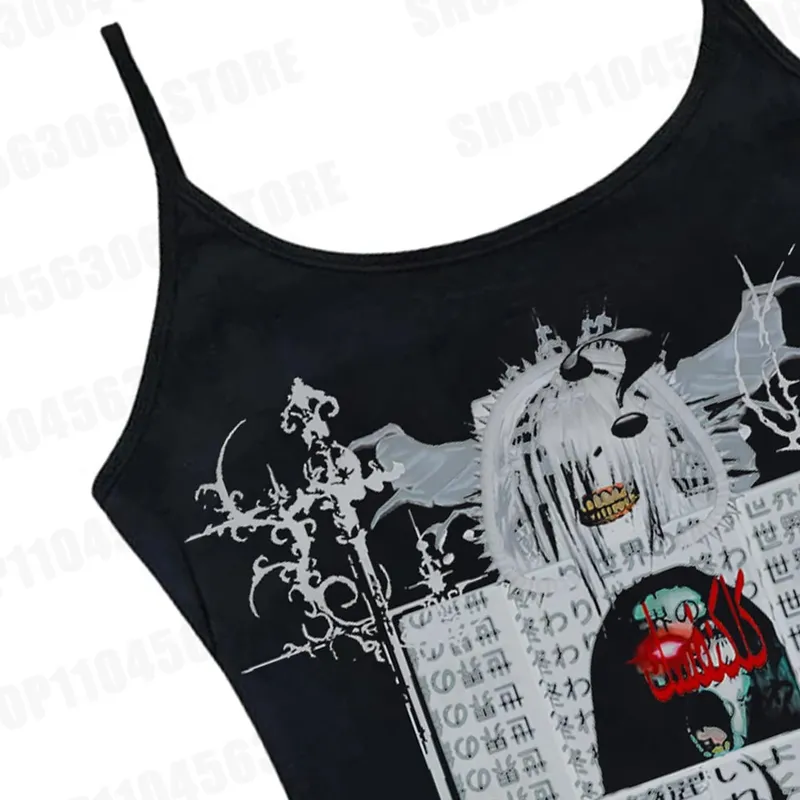 Y2K cut top retro sleeveless vest Gothic Harajuku print cut top punk streetwear aesthetic Emo girl — image 5