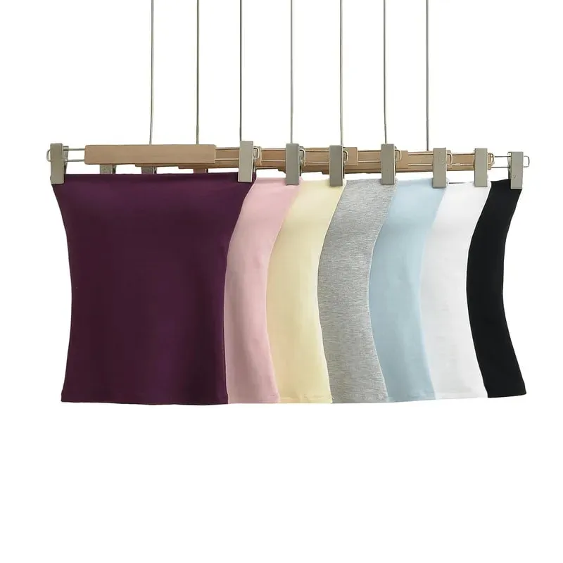 Women Solid Strapless Tube Top Sleeveless Bandeau Crop Top Stretch Basic Wrap Bustier Summer Casual Y2K Tank Tops — image 2