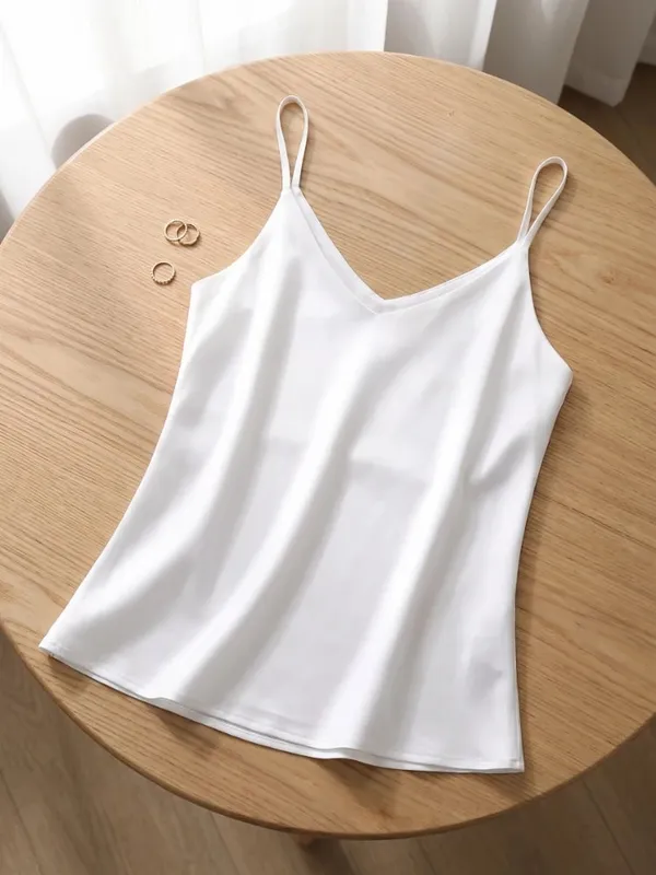 zjaiss Halter V Neck Basic White Cami 2026 Summer Spaghetti Strap Women Tank Top Sleeveless Satin Silk Tops Women'S Camisole