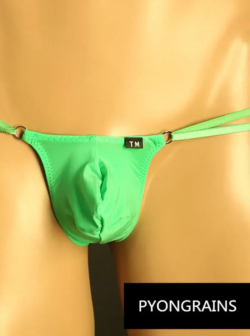 Férfi Állítható Fém O-gyűrű Dupla vékony pántos Bikini Alsónadrág Alacsony emelkedés Selymes Ice Silk 3D U Konvex Tasak Szexi Férfi Fehérnemű