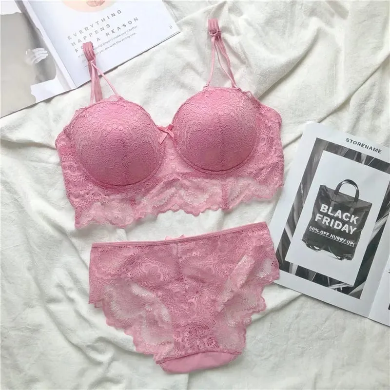 Plus Size Push Up Bra Set Sexy Lace Underwear Adjustable Comfort Thin Soft Breathable Lingerie For Women