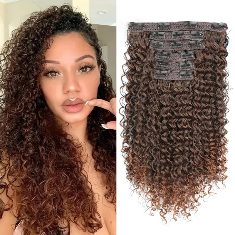 Synthetic 16 Clip In Hair Extensions Kinky Curly Fluffy Black Blonde Full Head Fake Pieces Hair Extensions For Black Women — image 10