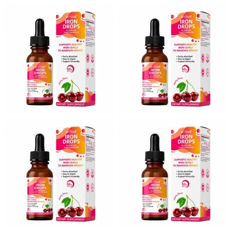 Iron Drops Liquid Supplement 18 Mg (100% DV) Ferrochel Ferrous Bisglycinate Chelate Easy Absorption Cherry Flavor 60ml