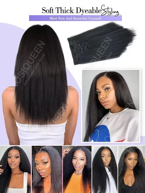 Synthetic 14/18/24inch Hair Yaki Clip In Hair Extensions Yaki Straight 7Pcs/set 16Clip-In Hairpieces For Black Women — image 6