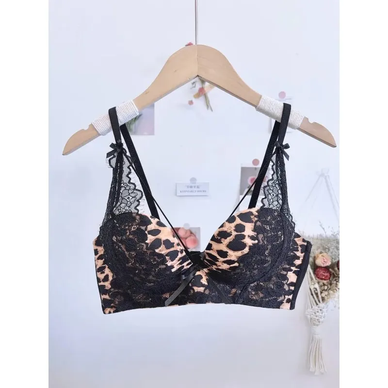 Leopard Print Cross Bust Push Up Bra Set 32‑38 Wireless Seamless Anti Sag Comfort Sexy Lingerie For Small Breasts — image 4