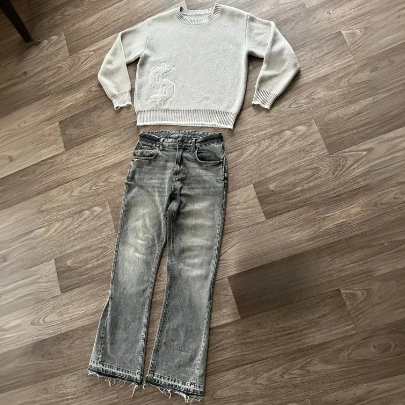 Y2K Retro Jeans Light Color Dollar Pattern Embroidery Splice Denim Pants Gothic Hip Hop Streetwear Men Women Fashion Baggy Pants — image 4