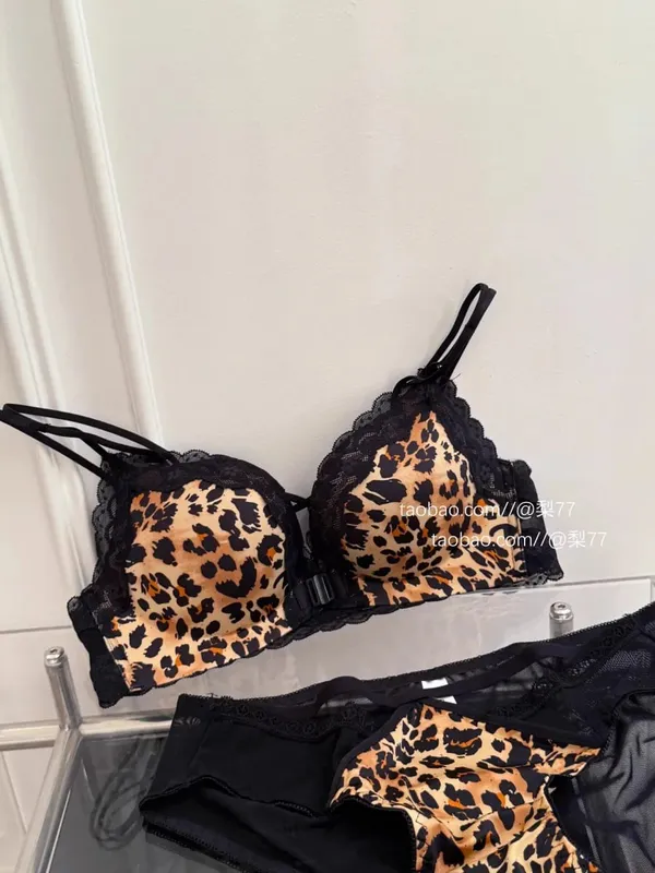 Petite Leopard Print Front Closure Bra Set Push Up Backless Sexy Party Lingerie Boost Bust Show Fuller Shape 32-38AB Top Selling — image 14