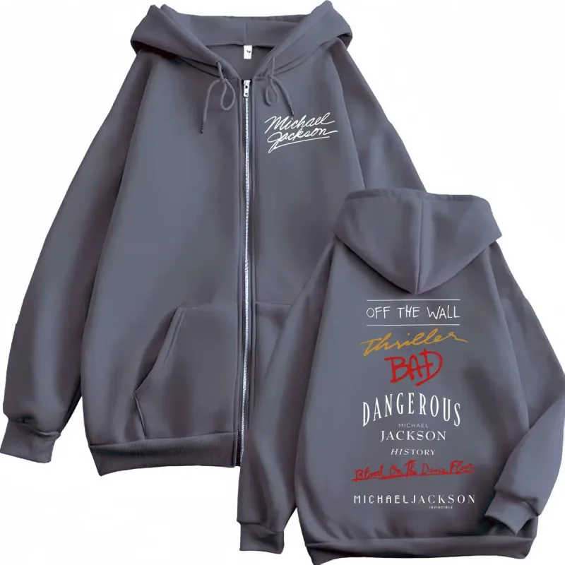 90's Rock Singer Michael Jackson Album Print Zipper Hoodie High Quality Fashion Zip Up Pullovers Men Women Oversized Sweatshirts — image 4