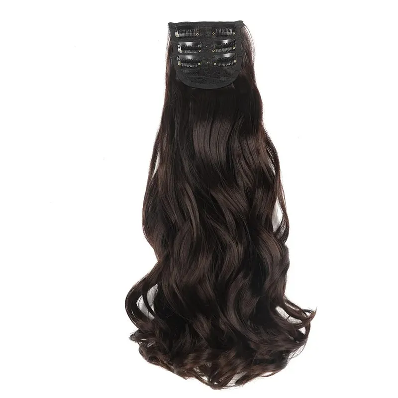 Synthetic 3Pcs Wavy Clip in Hair Extension 20inch Brown Hairpieces Long Body Wave Fake Hair Extension Clip ins for Women — image 5