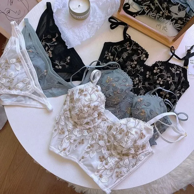 New Embroidery Lace Flowers French Women Underwear Steel Rubber Bone Push Up Bras Sexy Bralette Cute Lingerie Sexy Body Shaping — image 7