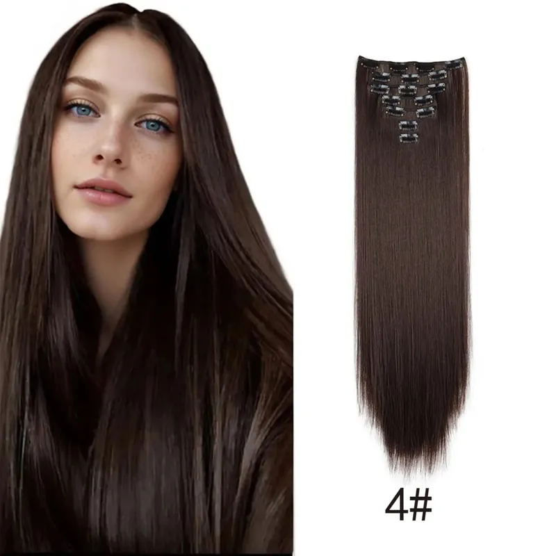 Synthetic 24inch Clips in Hair Extensions Long Straight Hairstyle Blonde Black Hairpieces Heat Resistant False Hair Daily Use — image 8