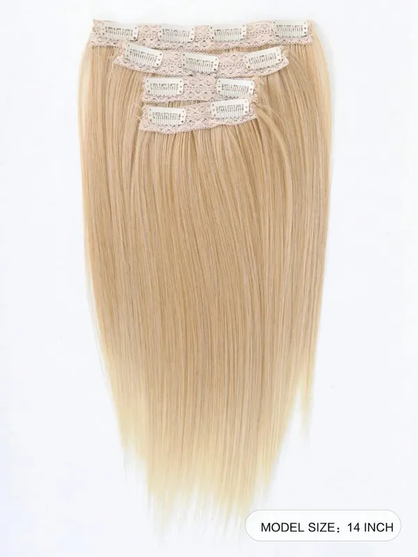 14Inch Synthetic Long Straight Hair Extension 4pcs/set Black Brown Blonde Adds Volume Hairpiece for Women — image 7