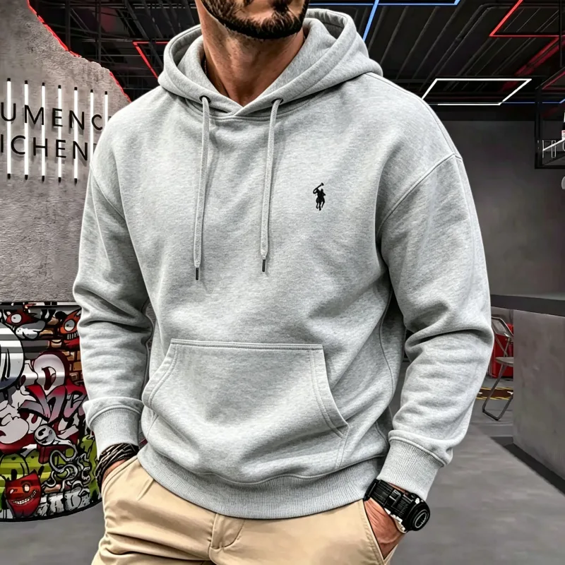 Pakaian lelaki bertudung mewah lengan panjang 2026 musim luruh-musim sejuk mewah sulaman kuda bergaya golf atas hoodie kasual pakaian lelaki — image 6