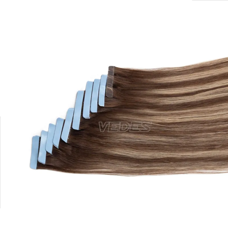 20Pcs 16" 20" Gradient Color Tape in Hair Extensions Human Hair Seamless Tape Hair Extensions 4x0.8cm Skin Weft PU Tape On Hair