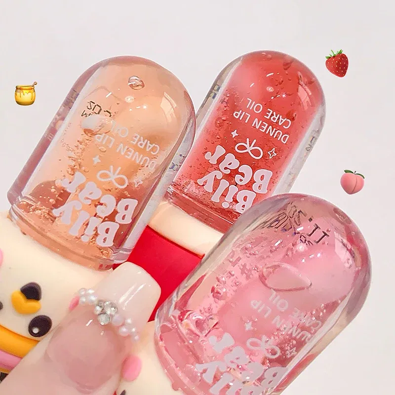ลิปออยล์ Peach Honey Jelly พร้อมลิปกลอสสตรอเบอร์รี่ให้ความชุ่มชื่นยาวนาน กันน้ำ ไม่ซีดจาง Mirror Lipgloss เครื่องสำอาง — image 4