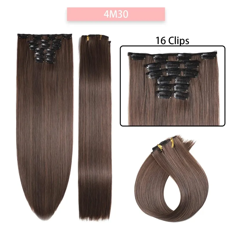 6-Piece Set 24-Inch Synthetic Clip-On Hair Extensions Straight Hair Removable Lightweight Synthetic Wig Women's Exclusive