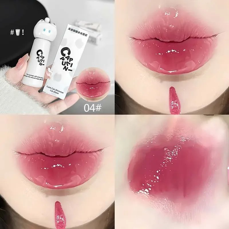 귀여운 고양이 워터 미러 립글로스 지속 모이스춰 라이징 로즈 살구 핑크 색조 립글레이즈 누드 립스틱 한국 메이크업 소녀 — image 8