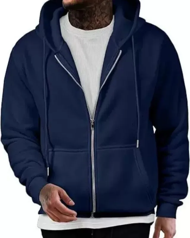 Men's Long Sleeve Zipper Hoodie Autumn Winter Fashion Casual Loose Fit Sweatshirt Sportswear Male Outfit — image 2