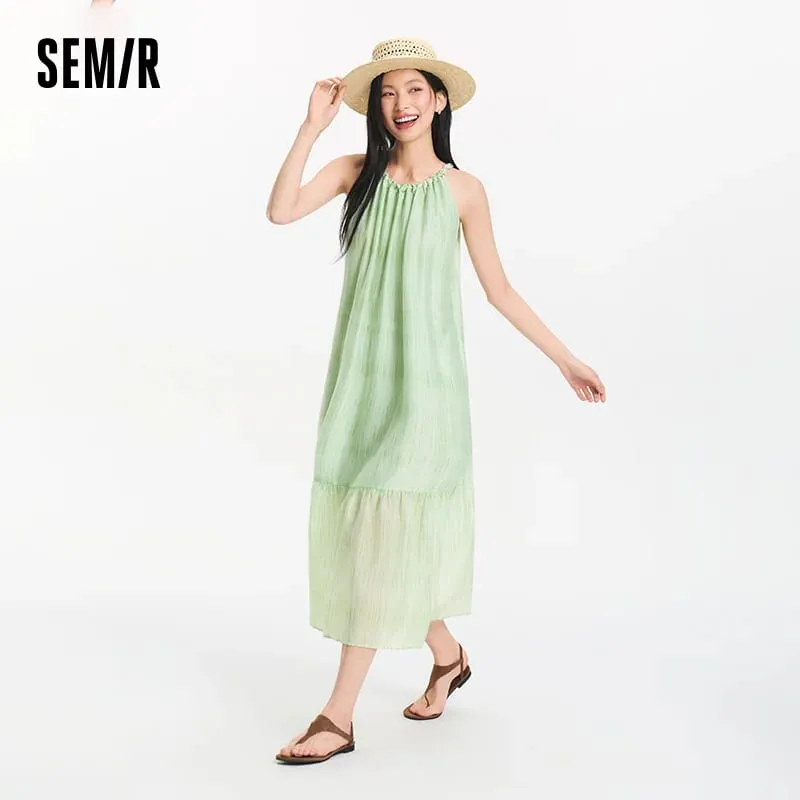 Semir Women Dress Bowknot Textured Halter Neck Vacation A Line Maxi 2026 Summer Romantic Fresh Elegant Soft Comfy Holiday Top